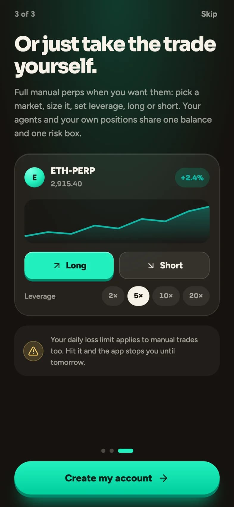 Onboarding: “Or just take the trade yourself.”